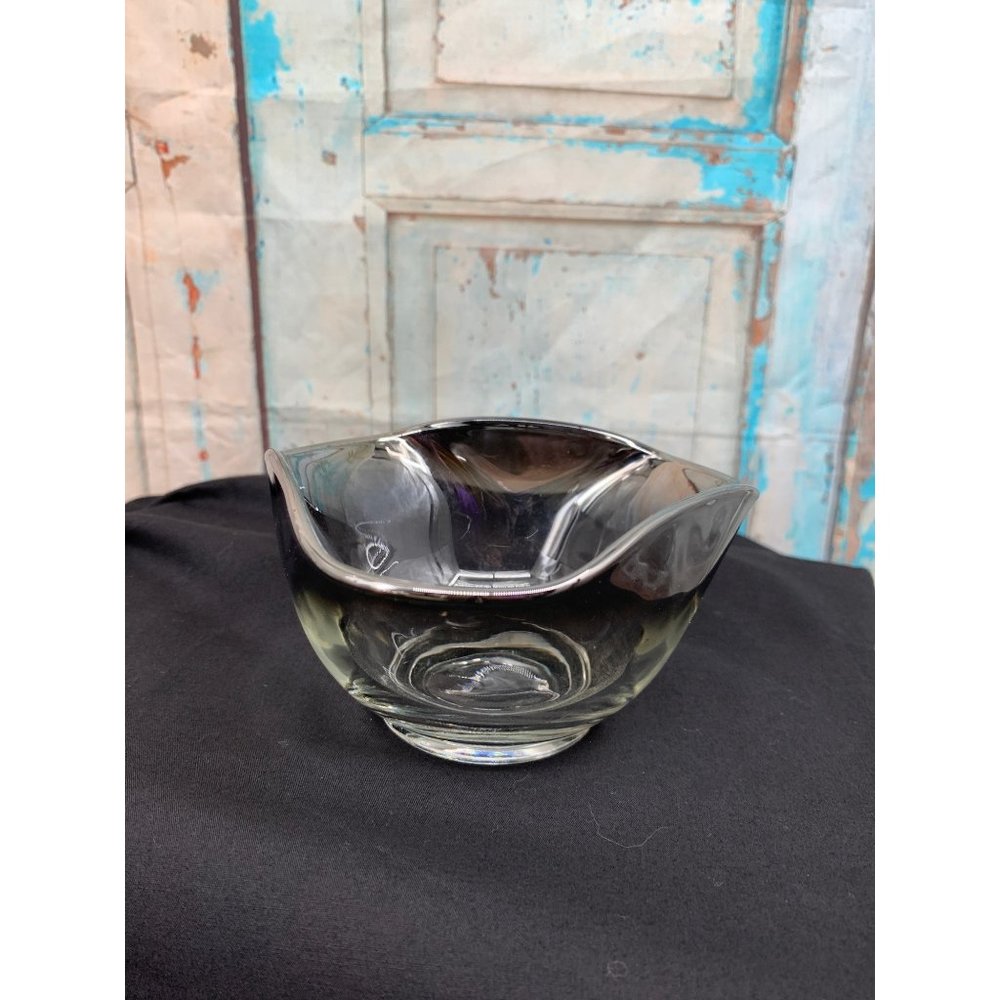 Clear Glass Bowl with smokey/ silver trim